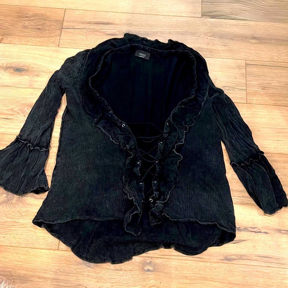 Black dress shirt with sexy lace up detail!
